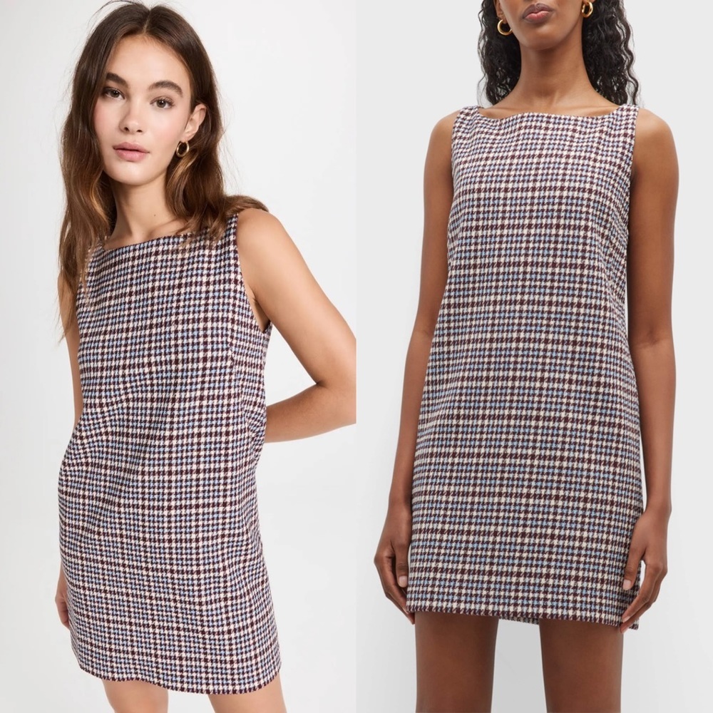 NWT Rebecca Taylor Techy Houndstooth Wool Shift Mini Dress Sheath Sleeveless 2 4 - Picture 1 of 15
